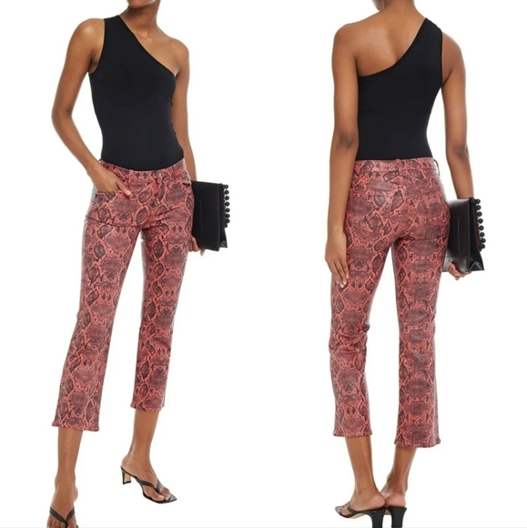 J Brand Denim - J Brand Selena Snakeskin Print Crop Bootcut Jeans Coated Kalani Boa Size 29